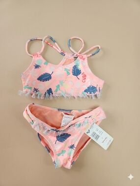Roxy Pink Tropical Fringe Girls Two-Piece Swim Set